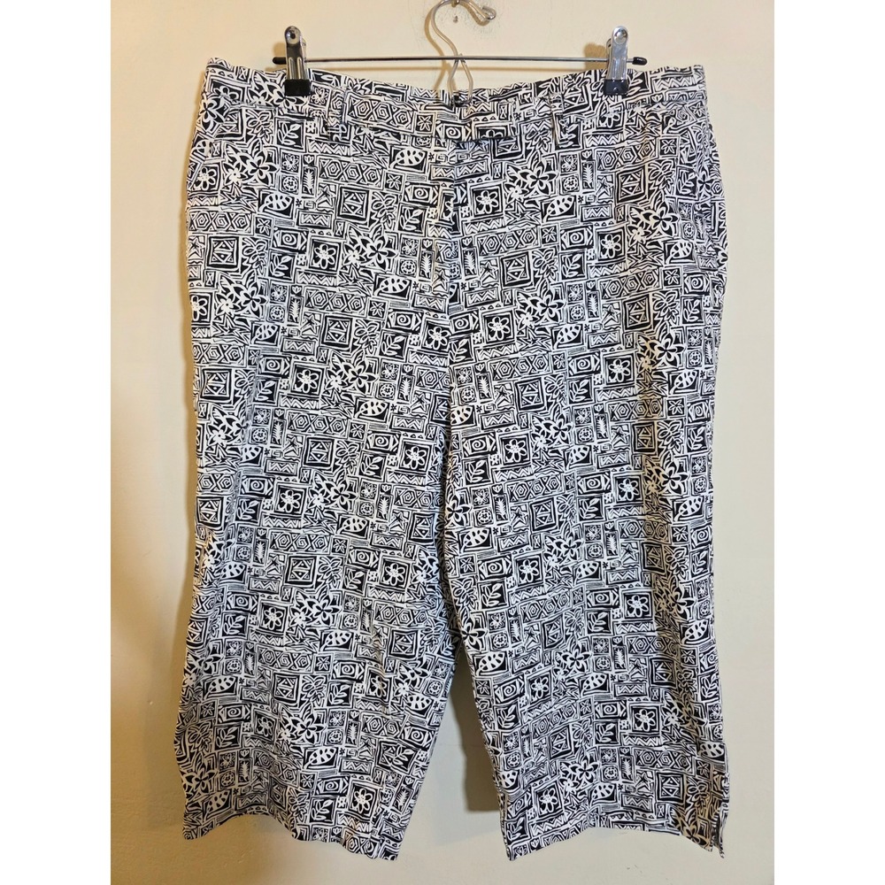 Susan Graver Style‎ Black White Geometric Tribal Print Crop Pants 1X A6930